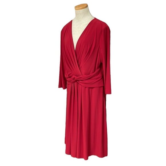 Evan Picone Chic Peek Dress NWT Long Sleeve V-Neck A-Line Red Size 16 - Picture 3 of 15